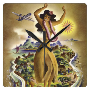 Horloge Carrée Vintage Hawaii 2