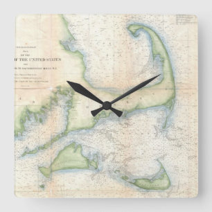 Horloge Carrée Vintage map of Cape Cod (1857)