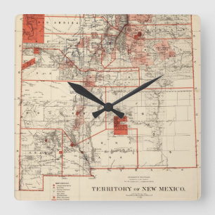Horloge Carrée Vintage Map of Nouveau-Mexique (1882)