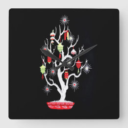 Horloge Carrée Vintage Mid Century Mod Asiatique