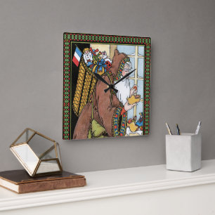 Horloge Carrée Vintage Noël, jouets du Père Noël sabots chaussure