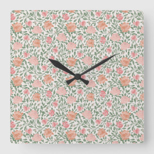 Horloge Carrée Vintage Parfait Roses rose et pêche