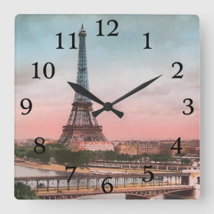 Horloge Carrée Vintage Paris Eiffel
