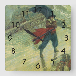 Horloge Carrée Vintage Pirate, le Hollandais volant par Howard Py