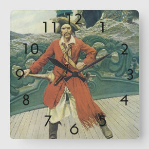 Horloge Carrée Vintage Pirates, capitaine Keitt par Howard Pyle