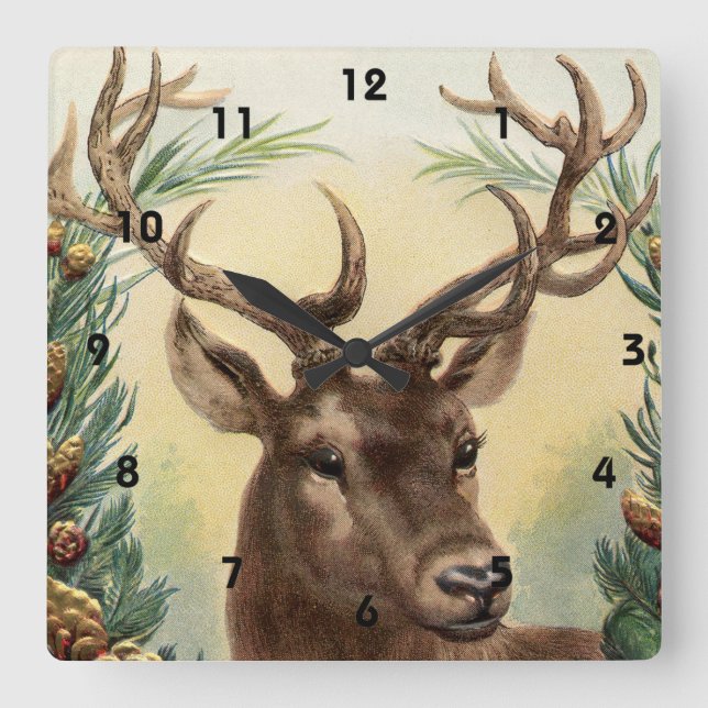 Horloge Carrée Vintage Retro Reindeer Deer Christmas (Recto)