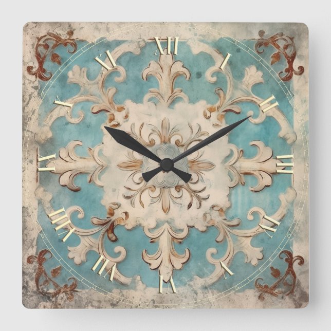 Horloge Carrée vintage shabby chic (Recto)