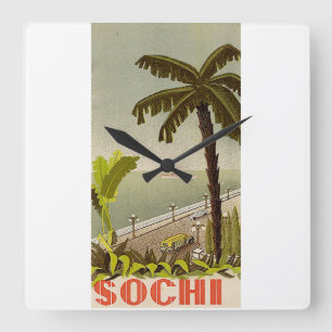 Horloge Carrée Vintage Sochi Marine Station Beaux-Arts Voyage
