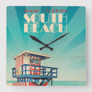 Horloge Carrée Vintage South Beach Floride