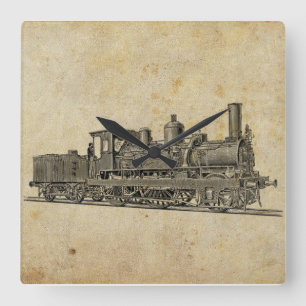 Horloge Carrée Vintage Steampunk Train