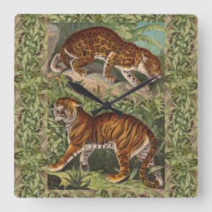 Horloge Carrée Vintage Victorian Tiger and Leopard