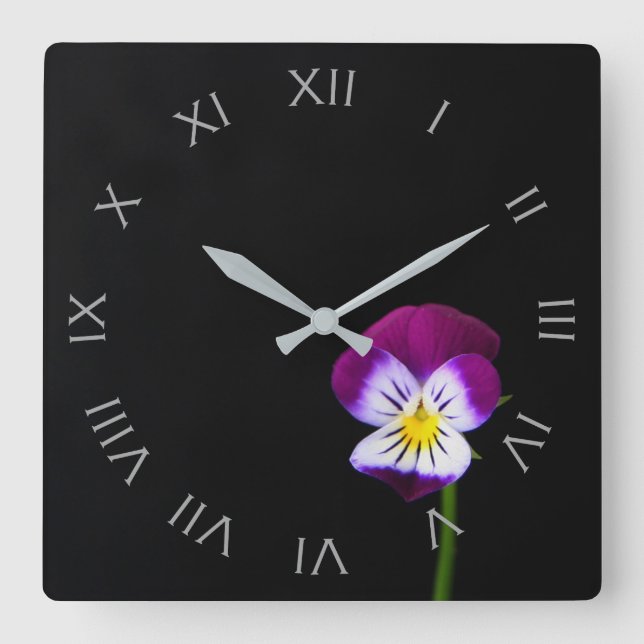 Horloge Carrée Violet Flower Grey chiffres romains wc (Recto)