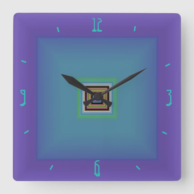 Horloge Carrée Violet frappant avec centre vert/bleu>Horloge mura (Recto)