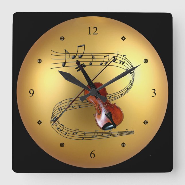 Horloge Carrée Violon ~Musical Scroll ~ Golden Globe Arrière - pl (Recto)