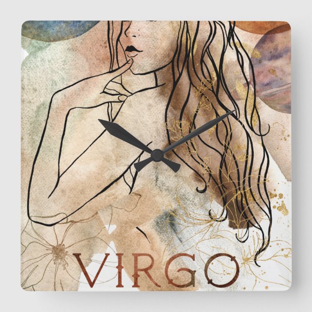 Horloge Carrée Virgo Maiden Symbole astrologique or (Recto)
