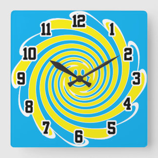Horloge Carrée Visage joyeux bleu et jaune