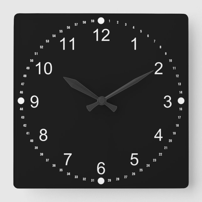 Horloge Carrée Visage noir - Chiffres blancs (Recto)