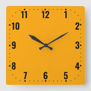 Horloge Carrée Visage orange avec chiffres - Sans cadre