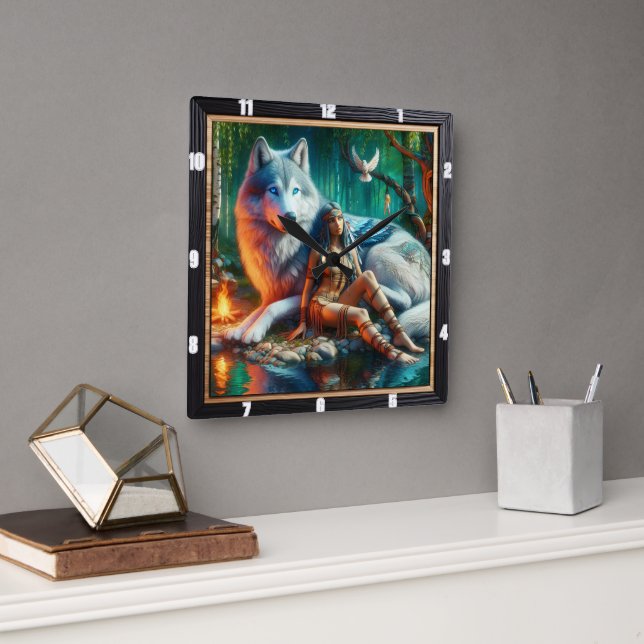 Horloge Carrée Vision native : Lune Lumière Lune Sagesse antique (Bureau)