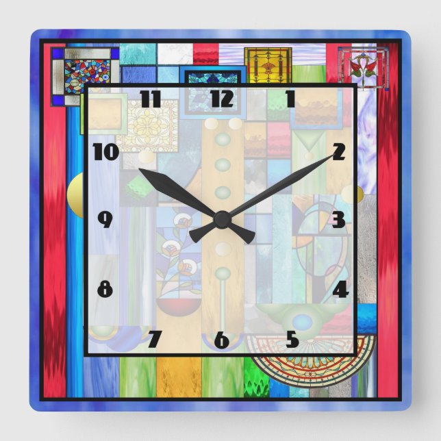 Horloge Carrée Vitrail Art Déco 1 (Recto)