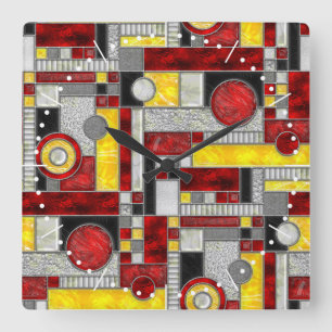Horloge Carrée Vitrail Art déco rouge