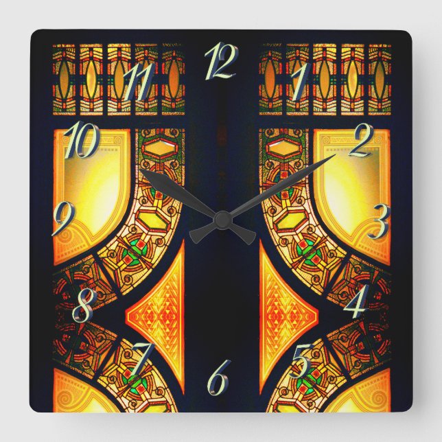 Horloge Carrée Vitrail victorien élégant (Recto)