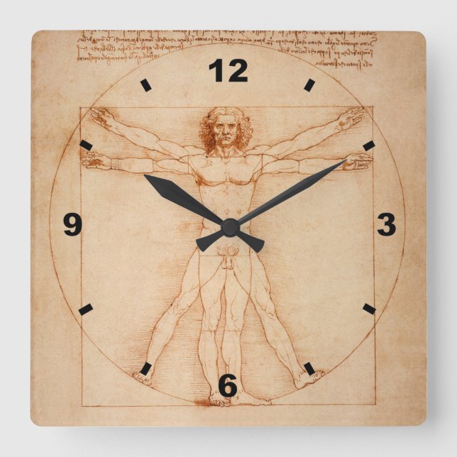 Horloge Carrée Vitruvian Man ~ Leonardo da Vinci ` 1490 ` Venise (Recto)