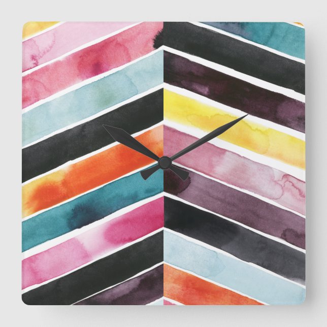 Horloge Carrée Vivid aquarelle Chevron I (Recto)
