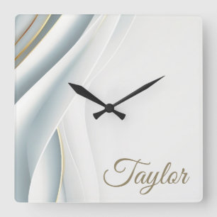 Horloge Carrée Voile Blanc Élégant Personnalisé