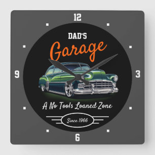 Horloge Carrée Voiture classique Chevy Garage Papa's Any Name Bla