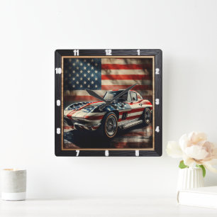 Horloge Carrée Voiture classique patriotique