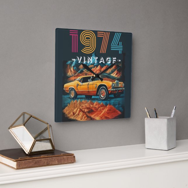 Horloge Carrée Voiture cool vintage 1974 (Bureau)