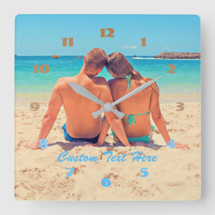 Horloge Carrée Votre propre conception personnalisée photo texte 