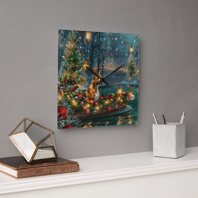 Horloge Carrée Voyage de Noël de Basenji (Bureau)