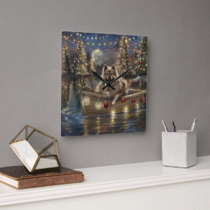 Horloge Carrée Voyage de Noël du Keeshond