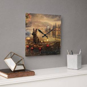 Horloge Carrée Voyage festif de Noël du Malinois belge
