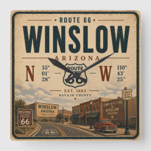 Horloge Carrée Voyage Rétro Américain à Winslow