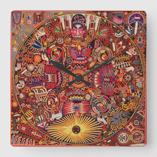 Horloge Carrée Voyage tribal maya mexicain de Boho d'art d'Oaxaca (Recto)