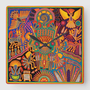 Horloge Carrée Voyage tribal maya mexicain de Boho d'art d'Oaxaca