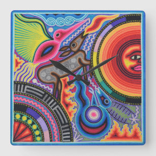 Horloge Carrée Voyage tribal maya mexicain de Boho d'art d'Oaxaca