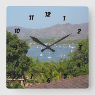 Horloge Carrée Vue panoramique de Flamant rose Beach, Costa Rica