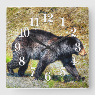 Horloge Carrée Walking Black Bear Faune Photo Art