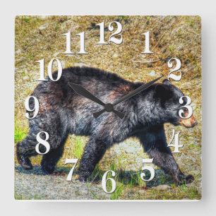 Horloge Carrée Walking Black Bear Faune Photo Art