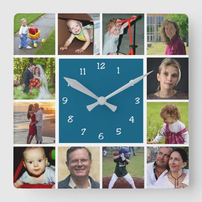Horloge Carrée Wall Clock with 12 personal photos (Recto)