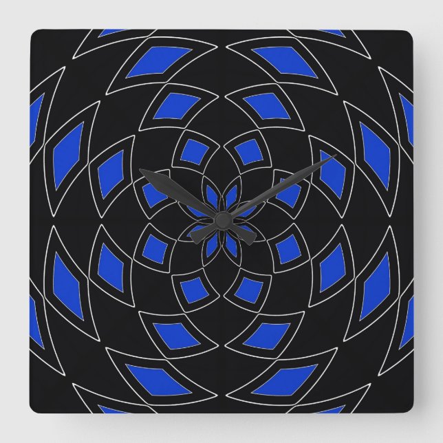 Horloge Carrée Wall Clock with black blue abstract design (Recto)