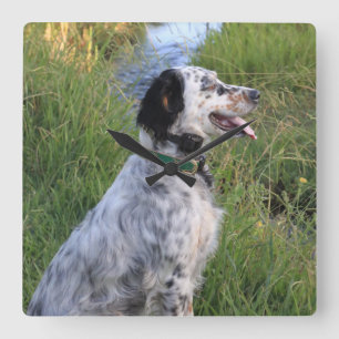 Horloge Carrée Wall Clock with Dogs of the Feather Llewellin