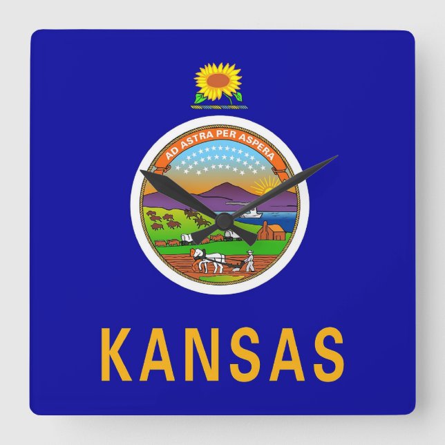 Horloge Carrée Wall Clock with Flag of Kansas, USA (Recto)