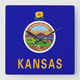 Horloge Carrée Wall Clock with Flag of Kansas, USA