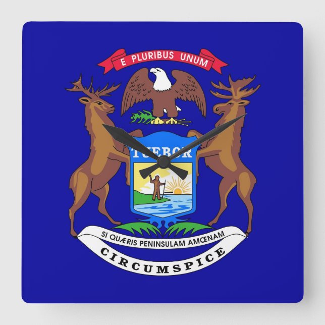 Horloge Carrée Wall Clock with Flag of Michigan, USA (Recto)