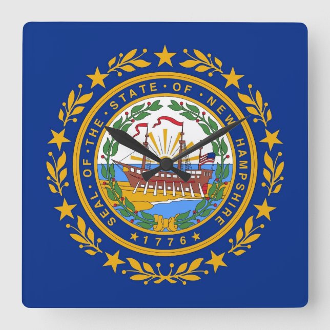 Horloge Carrée Wall Clock with Flag of New Hampshire, USA (Recto)